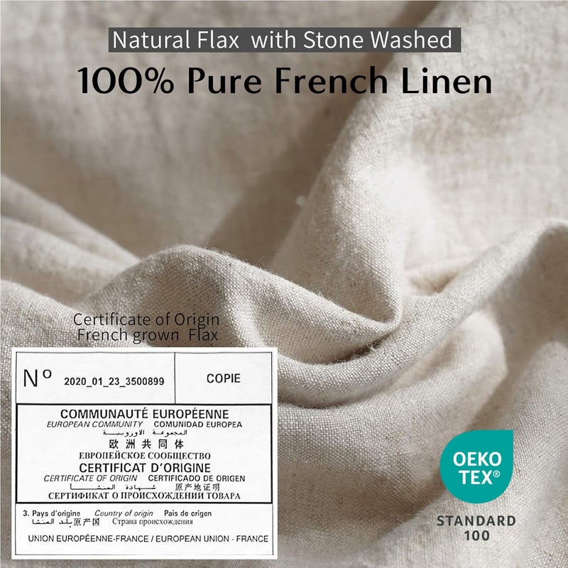 Simple&Opulence 100% Washed Linen Duvet Cover with Pom Pom Trim, Natural French Flax Bedding Set Soft Breathable,1 Farmhouse Boho Comforter Cover and 2 Pillow Shams(Queen,Natural Linen) - Image 3
